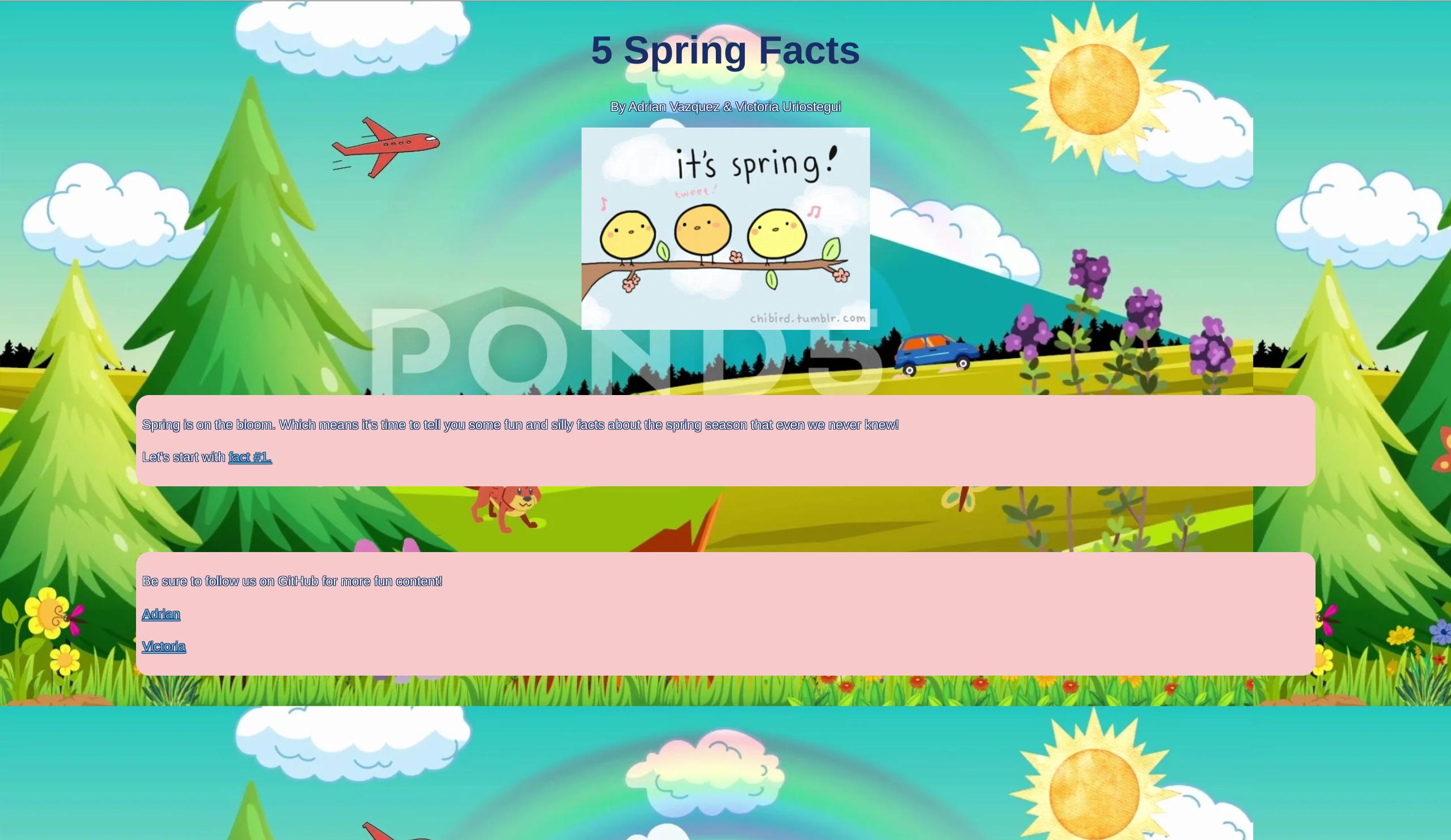 Screenshot of spring fun facts website home page